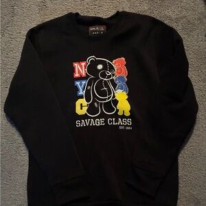 Galaxy By Harvic Black Crewneck Sweatshirt with Red, Blue & Yellow Bear Graphic